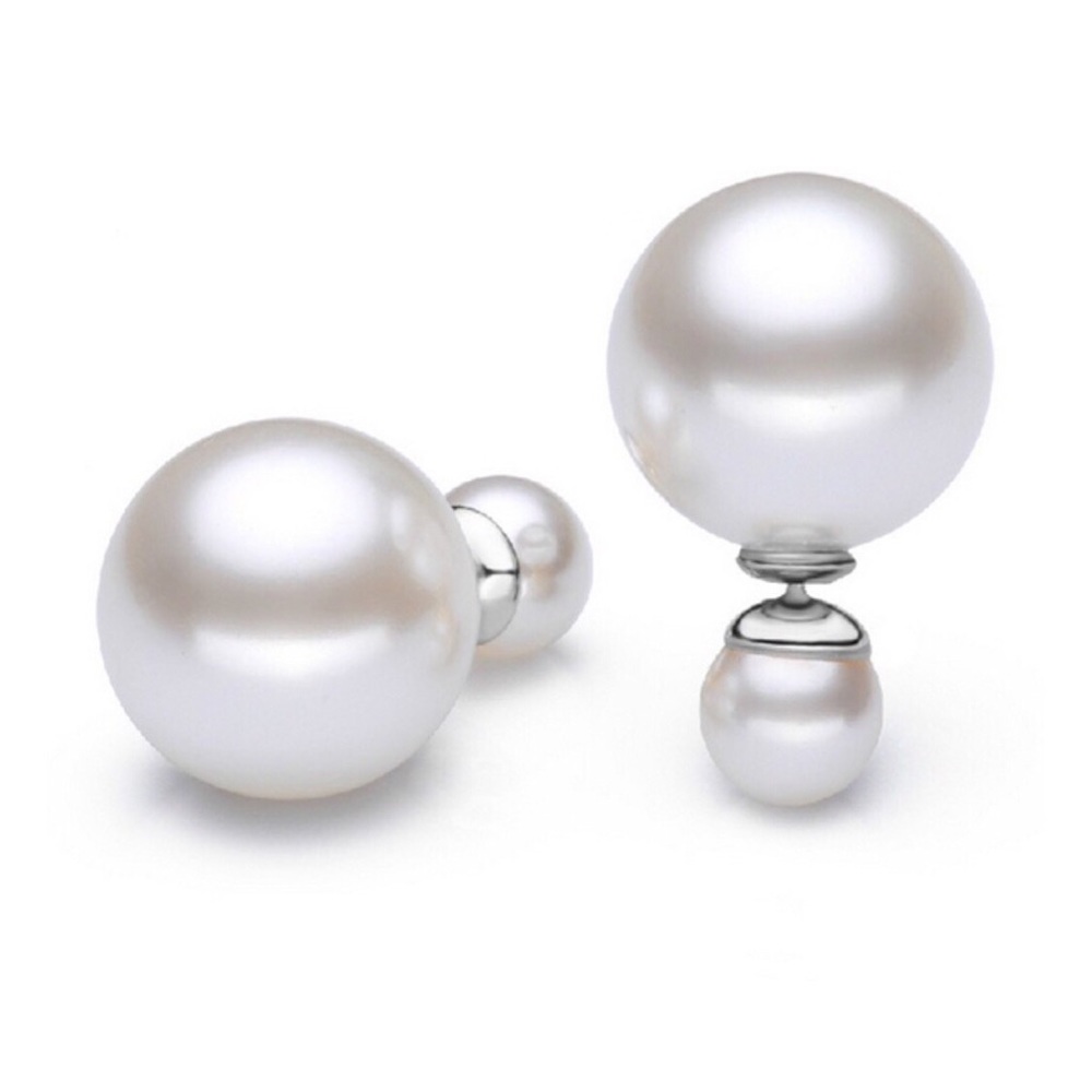 Stud Pearl Earrings w/ Pearl Closure silver